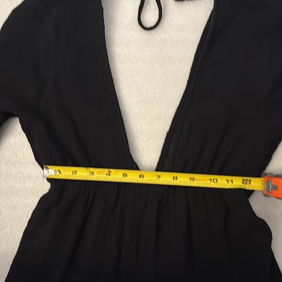 FAVLUX Black V-Neck Babydoll Mini Dress S Boho Costal Cowgirl Festival Indie LBD - Picture 8 of 11